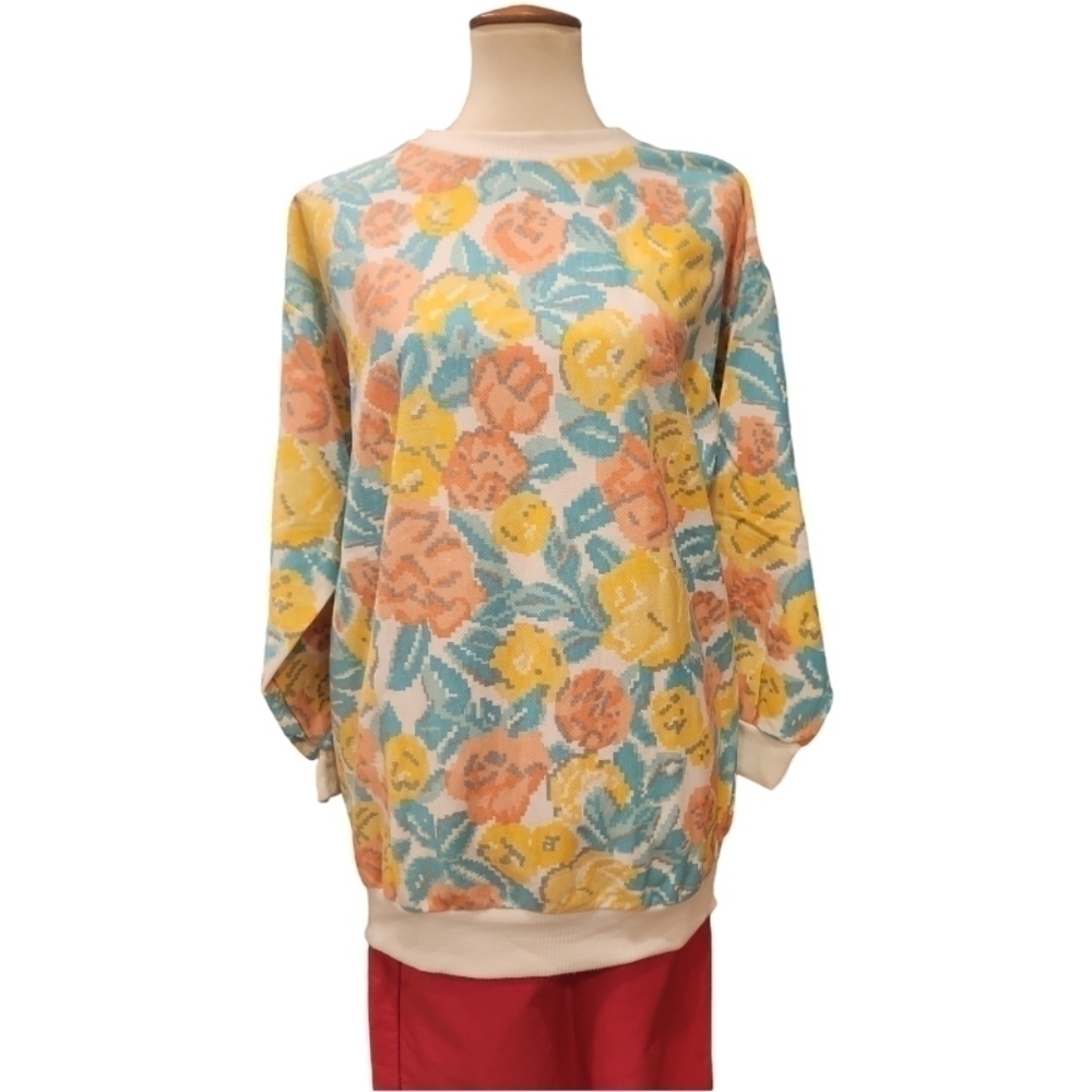 Vtg Floral Sweatshirt Tunic Oversized